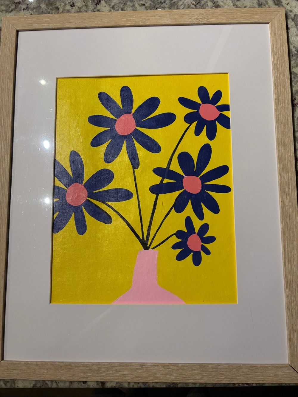 Hand-Painted Floral Art Print - Pink, Yellow & Navy